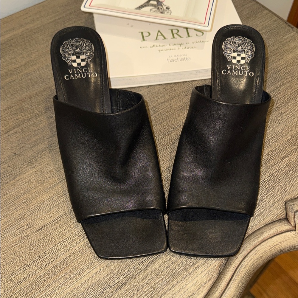 Vince Camuto Black Leather Mules